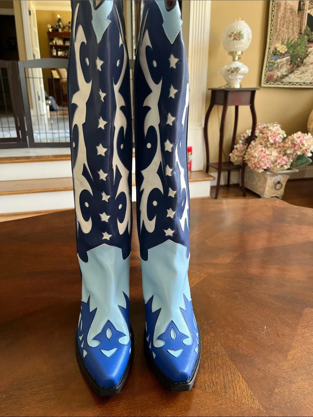 Women’s Blue Two-Tone Western Knee-High Boots